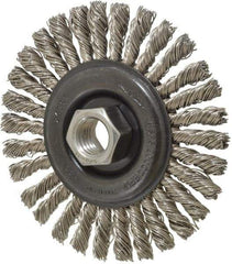 Osborn - 4" OD, 5/8-11 Arbor Hole, Knotted Stainless Steel Wheel Brush - 1/4" Face Width, 7/8" Trim Length, 0.02" Filament Diam, 20,000 RPM - Benchmark Tooling