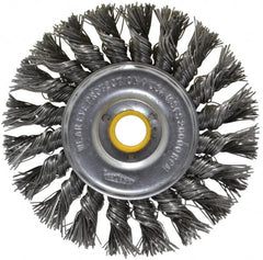 Osborn - 4" OD, 5/8" Arbor Hole, Knotted Steel Wheel Brush - 5/16" Face Width, 7/8" Trim Length, 0.02" Filament Diam, 20,000 RPM - Benchmark Tooling