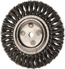 Osborn - 8" OD, 5/8" Arbor Hole, Knotted Steel Wheel Brush - 5/8" Face Width, 1-11/16" Trim Length, 0.025" Filament Diam, 8,500 RPM - Benchmark Tooling