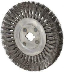 Osborn - 10" OD, 1-1/4" Arbor Hole, Knotted Steel Wheel Brush - 5/8" Face Width, 2-1/4" Trim Length, 0.014" Filament Diam, 4,500 RPM - Benchmark Tooling