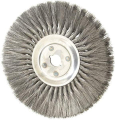 Osborn - 12" OD, 1-1/4" Arbor Hole, Knotted Steel Wheel Brush - 5/8" Face Width, 3-1/4" Trim Length, 0.014" Filament Diam, 4,500 RPM - Benchmark Tooling