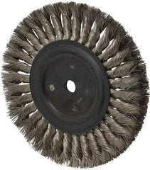 Osborn - 8" OD, 5/8" Arbor Hole, Knotted Stainless Steel Wheel Brush - 5/8" Face Width, 1-11/16" Trim Length, 0.016" Filament Diam, 8,500 RPM - Benchmark Tooling