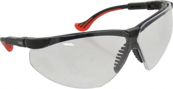 Uvex - Clear Lenses, Framed Safety Glasses - Scratch Resistant, Black Polycarbonate Frame, Adjustable Temples, Size Universal, Wrap Around - Benchmark Tooling