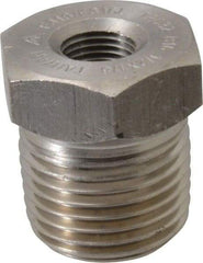 Merit Brass - 1/2 x 1/8" Grade 316/316L Stainless Steel Pipe Hex Bushing - MNPT x FNPT End Connections, 3,000 psi - Benchmark Tooling