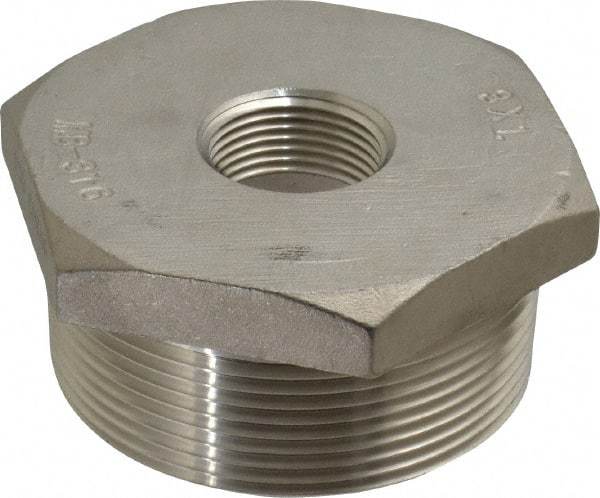 Merit Brass - 3 x 1" Grade 316 Stainless Steel Pipe Hex Bushing - MNPT x FNPT End Connections, 150 psi - Benchmark Tooling