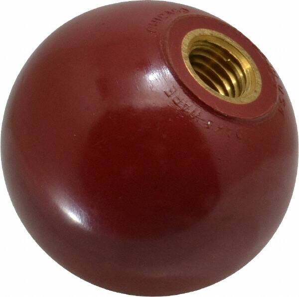 Gibraltar - M12x1.75 Thread, 1-15/16" Diam, 1-27/32" High, Female Insert Ball Knob - Red, Phenolic, Smooth Grip, 18mm Hole Depth - Benchmark Tooling