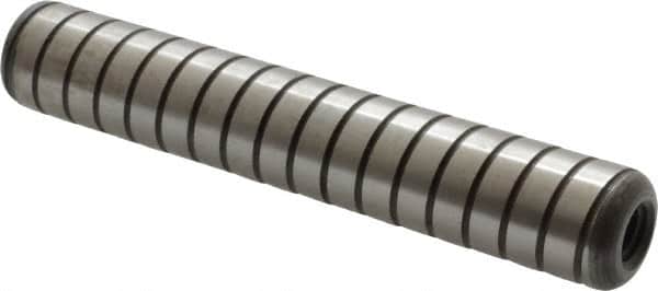Holo-Krome - 1/2" Diam x 3" Pin Length 4000 Alloy Steel Pull Out Dowel Pin - Black Luster Finish, C 47-58 & C 60 (Surface) Hardness, 1 Beveled & 1 Threaded End - Benchmark Tooling