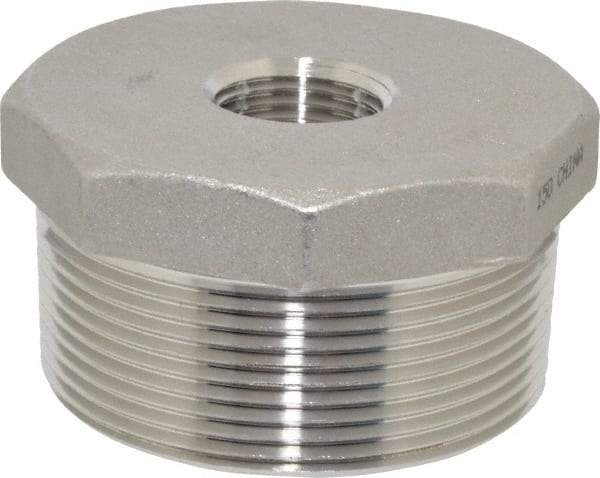 Merit Brass - 2 x 1/2" Grade 316 Stainless Steel Pipe Hex Bushing - MNPT x FNPT End Connections, 150 psi - Benchmark Tooling