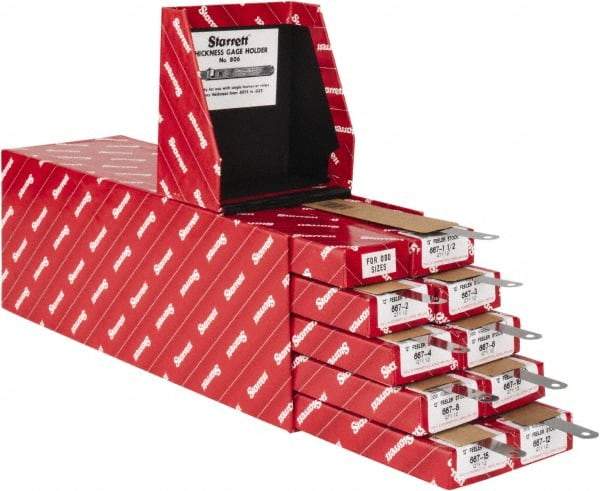 Starrett - 108 Piece, 0.0015 to 0.015" Thick, Parallel Feeler Gage Set - 12" Leaf Length, 1/2" Wide, Tempered Steel - Benchmark Tooling