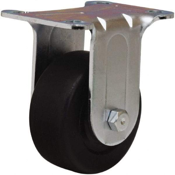 Hamilton - 3" Diam x 1-1/4" Wide x 4" OAH Top Plate Mount Rigid Caster - Hard Rubber, 210 Lb Capacity, Self-Lubricating Bearing, 2-3/4 x 3-3/4" Plate - Benchmark Tooling