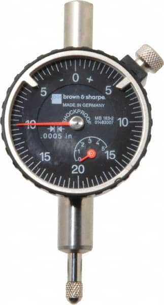 TESA Brown & Sharpe - 1/4" Range, 0-25-0 Dial Reading, 0.0005" Graduation Dial Drop Indicator - 1-11/16" Dial, 0.05" Range per Revolution, Revolution Counter - Benchmark Tooling