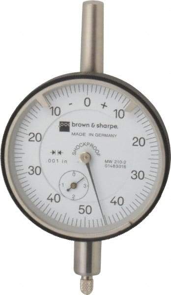 TESA Brown & Sharpe - 0.35" Range, 0-50-0 Dial Reading, 0.001" Graduation Dial Drop Indicator - 2-1/4" Dial, 0.1" Range per Revolution, Revolution Counter - Benchmark Tooling