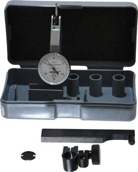 TESA Brown & Sharpe - 0.03 Inch Range, 0.001 Inch Dial Graduation, Horizontal Dial Test Indicator - 1 Inch White Dial, 0-15-0 Dial Reading, Accurate to 0.0005 Inch - Benchmark Tooling