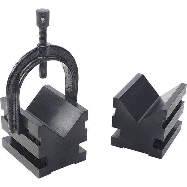 TESA Brown & Sharpe - 12.7 to 2-1/2" Capacity, 90° Angle, Mild Steel V-Block - 3" Long x 2-1/2" Wide x 2-1/2" High, Sold as 2 Block Set - Benchmark Tooling