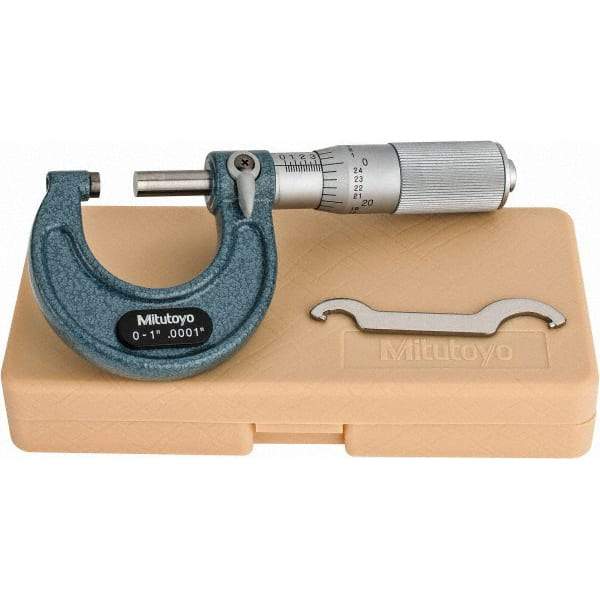 Mitutoyo - 0 to 1" Range, 0.0001" Graduation, Mechanical Outside Micrometer - Friction Thimble, Accurate to 0.0001" - Benchmark Tooling
