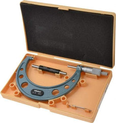 Mitutoyo - 4 to 5" Range, 0.001" Graduation, Mechanical Outside Micrometer - Ratchet Stop Thimble, Accurate to 0.00015" - Benchmark Tooling