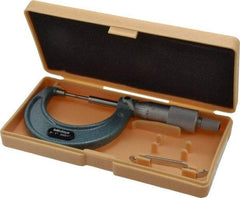 Mitutoyo - 1 Inch, 38mm Throat Depth, Mechanical Spline Micrometer - Accurate Up to 0.00015 Inch, 0.0001 Inch Graduation, 1/4 Inch Spindle Diameter, 18mm Head Diameter, Ratchet Stop Thimble - Benchmark Tooling