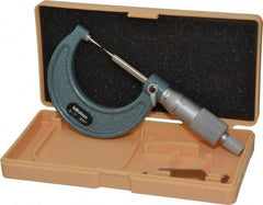 Mitutoyo - 1 Inch, 38mm Throat Depth, Ratchet Stop, Mechanical Point Micrometer - Accurate Up to 0.00015 Inch, 0.001 Inch Graduation, 0.5039 Inch Point Length, 15° Point Angle, 18mm Head Diameter, 6.35mm Spindle Diameter - Benchmark Tooling