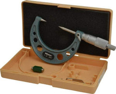 Mitutoyo - 1 to 2 Inch, 49mm Throat Depth, Ratchet Stop, Mechanical Point Micrometer - Accurate Up to 0.00015 Inch, 0.001 Inch Graduation, 0.5039 Inch Point Length, 30° Point Angle, 18mm Head Diameter, 6.35mm Spindle Diameter - Benchmark Tooling