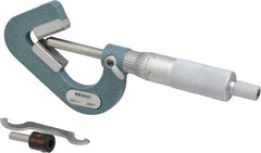 Mitutoyo - 0.09 to 1 Inch Measurement, 0.0001 Inch Graduation, Accuracy Up to 0.0002 Inch, 3 Flutes Measured, Ratchet Stop Thimble, Mechanical V Anvil Micrometer - Satin Chrome Finish, Carbide - Benchmark Tooling