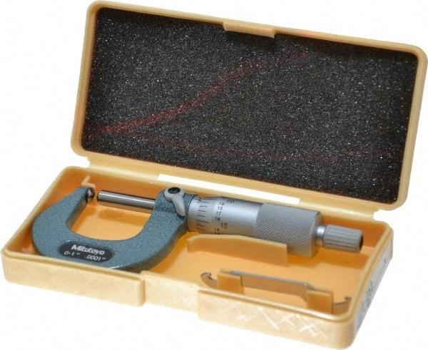 Mitutoyo - 1 Inch Max Measurement, 0.0001 Inch Graduation, Spherical Face Micrometer - Accuracy Up to 0.0002 Inch, Mechanical Operation, Ratchet Stop Thimble, Ball - Benchmark Tooling