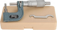 Mitutoyo - 1 Inch Measurement Range, 0.0001 Inch Graduation, Barrel Anvil, Ratchet Stop Thimble, Mechanical Tube Micrometer - Accurate Up to 0.0002 Inch, Carbide, Includes Plastic Case - Benchmark Tooling