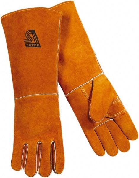 Steiner - Size L Cotton/Foam Lined Cowhide Welding Glove - 18" OAL, Gauntlet Cuff, Thumb Strap, For General Welding - Benchmark Tooling