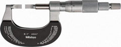 Mitutoyo - 0" to 1" Mechanical Satin Chrome Coated with Thermal Shield Blade Micrometer - 0.0002" Accuracy, 0.0001" Graduation, 0.75mm Blade Thickness, Ratchet Stop Thimble - Benchmark Tooling