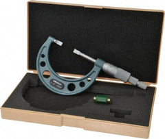 Mitutoyo - 1" to 2" Mechanical Hammertone Green Coated Blade Micrometer - 0.0002" Accuracy, 0.0001" Graduation, 0.75mm Blade Thickness, Ratchet Stop Thimble - Benchmark Tooling