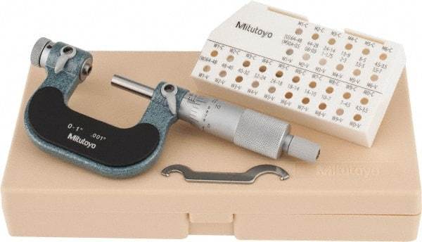 Mitutoyo - 0 to 1" Range, Mechanical Screw Thread Micrometer - Ratchet Stop Thimble, 0.001" Graduation, 0.0002" Accuracy - Benchmark Tooling