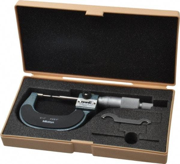 Mitutoyo - 1 Inch, Mechanical Spline Micrometer - Accurate Up to 0.00015 Inch, 0.0001 Inch Graduation, 1/4 Inch Spindle Diameter - Benchmark Tooling