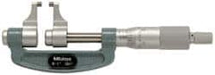 Mitutoyo - 1 to 2" Range, 0.001" Graduation, Mechanical Outside Micrometer - Ratchet Stop Thimble, Accurate to 0.0003" - Benchmark Tooling