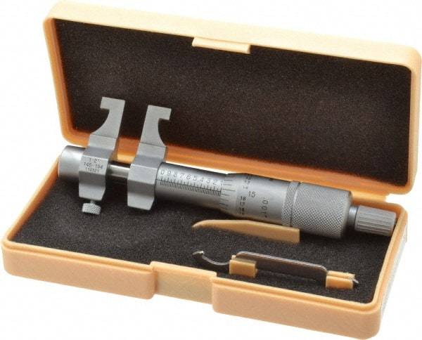 Mitutoyo - 1 to 2 Inch Range, Carbide Satin Chrome Coated, Mechanical Inside Caliper Micrometer - 0.001 Inch Graduation, 0.0003 Inch Accuracy - Benchmark Tooling