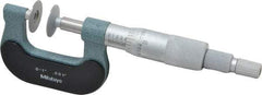 Mitutoyo - 0 to 1 Inch, 0.001 Inch Graduation, Ratchet Stop Thimble, Mechanical Disc Micrometer - 0.0002 Inch Accuracy, 0.7874 Inch Disc, 8mm Spindle, 0.0001 Inch Resolution - Benchmark Tooling