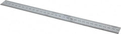 Mitutoyo - 12" Long, 1/64, 1/32" and 0.5, 1mm Graduation, Rigid Stainless Steel Rule - English/Metric Graduation Style, 1" Wide, Silver, Satin Chrome Finish - Benchmark Tooling