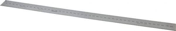 Mitutoyo - 450mm Long, 1/64, 1/32" and 0.5, 1mm Graduation, Rigid Stainless Steel Rule - Metric Graduation Style, 1-3/16" Wide, Silver, Satin Chrome Finish - Benchmark Tooling