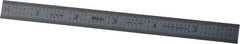 Mitutoyo - 6" Long, 1/100, 1/50" and 0.5, 1mm Graduation, Flexible Stainless Steel Rule - Decimal/Metric Graduation Style, 1/2" Wide, Silver, Satin Chrome Finish - Benchmark Tooling