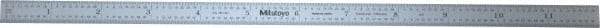 Mitutoyo - 12" Long, 1/64, 1/32, 1/16, 1/8" Graduation, Flexible Stainless Steel Rule - 4R Graduation Style, 1/2" Wide, Silver, Satin Chrome Finish - Benchmark Tooling