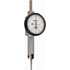 Mitutoyo - 0.01 Inch Range, 0.0001 Inch Dial Graduation, Horizontal Dial Test Indicator - 1.27 Inch White Dial, 0-5-0 Dial Reading, Accurate to 0.0002 Inch - Benchmark Tooling