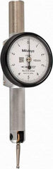 Mitutoyo - 0.01 Inch Range, 0.0001 Inch Dial Graduation, Horizontal Dial Test Indicator - 1.27 Inch White Dial, 0-5-0 Dial Reading, Accurate to 0.0002 Inch - Benchmark Tooling