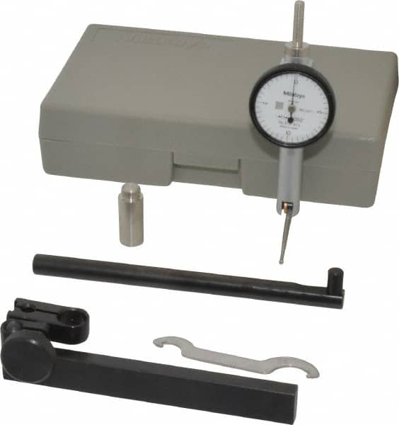 Mitutoyo - 0.02 Inch Range, 0.0005 Inch Dial Graduation, Horizontal Dial Test Indicator - 1.27 Inch White Dial, 0-10-0 Dial Reading, Accurate to 0.0005 Inch - Benchmark Tooling