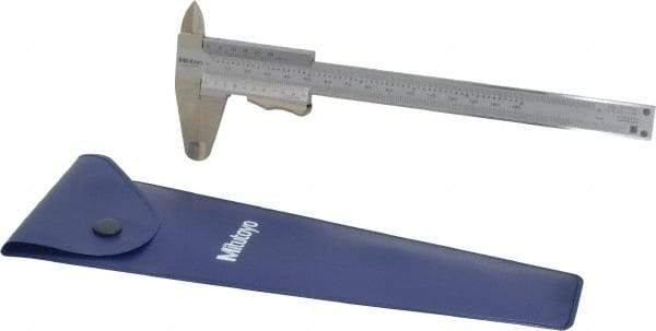 Mitutoyo - 0 to 6" Stainless Steel Vernier Caliper - 0.02mm Graduation, 40mm Jaw Depth, 0.05mm Accuracy - Benchmark Tooling