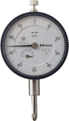 Mitutoyo - 1/2" Range, 0-100 Dial Reading, 0.001" Graduation Dial Drop Indicator - 2-1/4" Dial, 0.1" Range per Revolution, 0.001" Accuracy, Revolution Counter - Benchmark Tooling