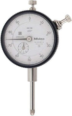 Mitutoyo - 1" Range, 0-100 Dial Reading, 0.001" Graduation Dial Drop Indicator - 2-3/16" Dial, 0.1" Range per Revolution, 0.002" Accuracy, Revolution Counter - Benchmark Tooling