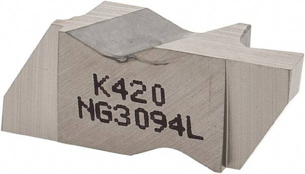 Kennametal - 3094NG Grade K420, 2.39mm Cutting Width Carbide Grooving Insert - 3.81mm Max Depth of Cut, Left Hand, 0.19mm Corner Radius, Uncoated - Benchmark Tooling