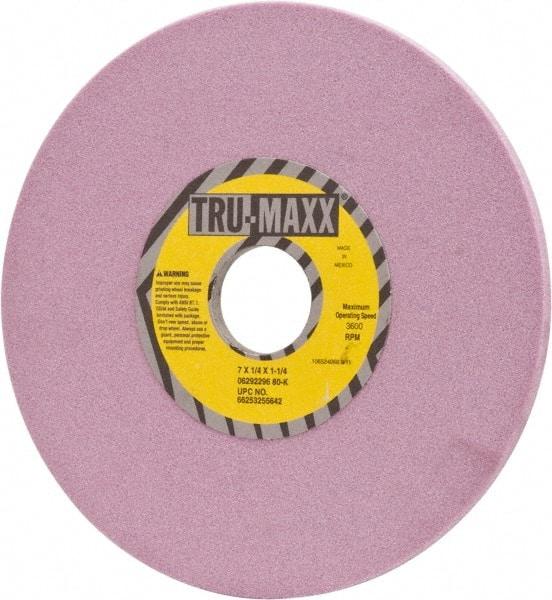 Tru-Maxx - 7" Diam x 1-1/4" Hole x 1/4" Thick, K Hardness, 80 Grit Surface Grinding Wheel - Aluminum Oxide, Type 1, Medium Grade, 3,600 Max RPM, Vitrified Bond, No Recess - Benchmark Tooling