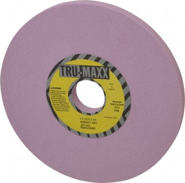 Tru-Maxx - 7" Diam x 1-1/4" Hole x 1/2" Thick, I Hardness, 100 Grit Surface Grinding Wheel - Aluminum Oxide, Type 1, Fine Grade, 3,600 Max RPM, Vitrified Bond, No Recess - Benchmark Tooling