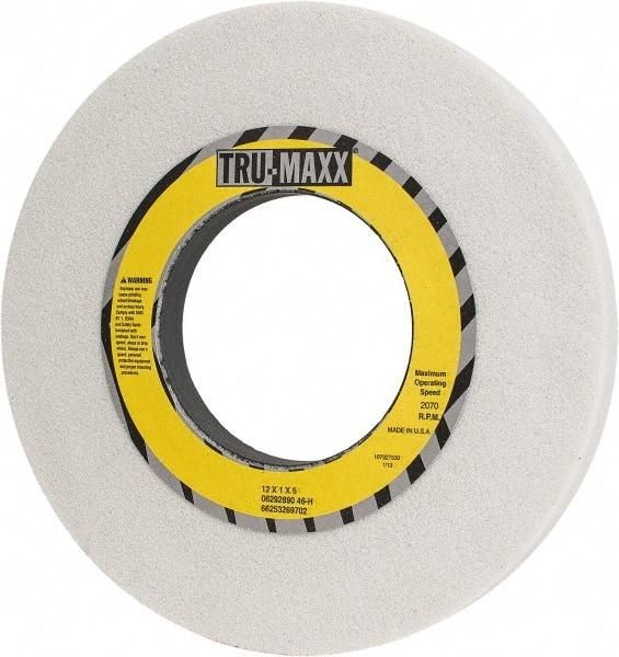 Tru-Maxx - 12" Diam x 5" Hole x 1" Thick, H Hardness, 46 Grit Surface Grinding Wheel - Aluminum Oxide, Type 1, Coarse Grade, 2,070 Max RPM, Vitrified Bond, No Recess - Benchmark Tooling