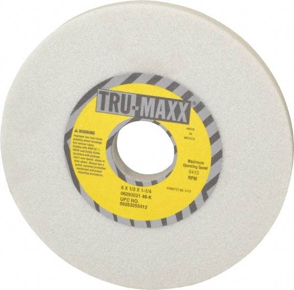 Tru-Maxx - 6" Diam x 1-1/4" Hole x 1/2" Thick, K Hardness, 46 Grit Surface Grinding Wheel - Aluminum Oxide, Type 1, Coarse Grade, 5,410 Max RPM, Vitrified Bond, No Recess - Benchmark Tooling
