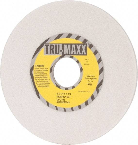 Tru-Maxx - 6" Diam x 1-1/4" Hole x 1/4" Thick, I Hardness, 60 Grit Surface Grinding Wheel - Aluminum Oxide, Type 1, Medium Grade, 5,410 Max RPM, Vitrified Bond, No Recess - Benchmark Tooling